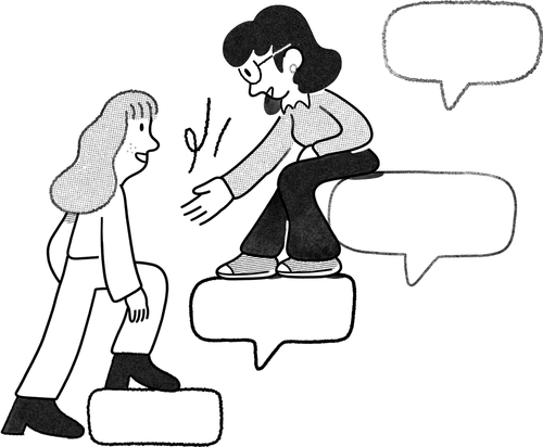 Illustration of a mentor reaching out to help someone take the next step up.
